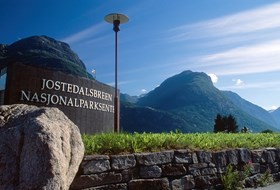 The Jostedalsbreen national park on a sunny day surrounded by beautiful nature
